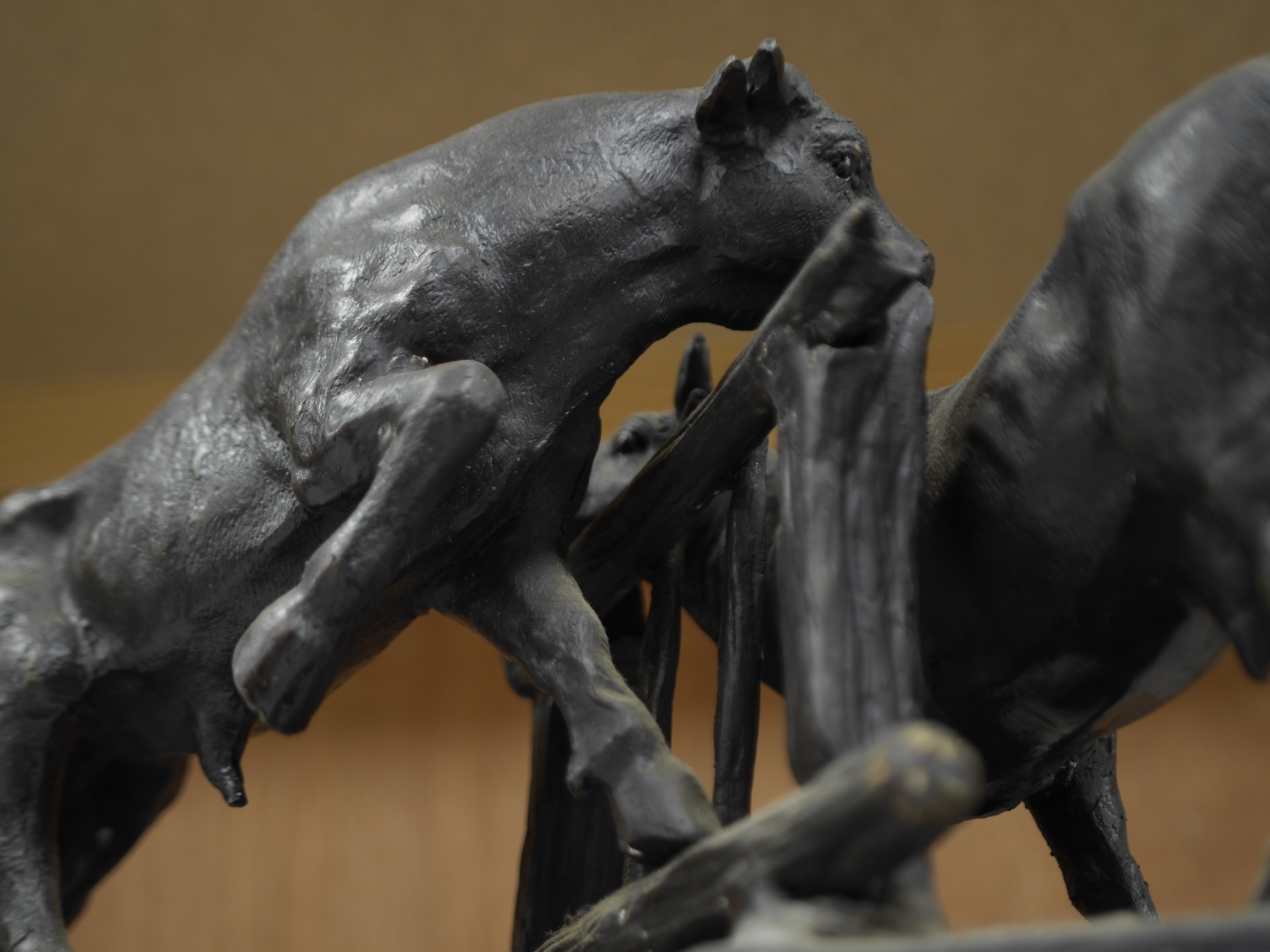 After Pierre-Jules Mêne (1810-1879), patinated metal group of bulls, 31cm high x 50cm wide. Condition - fair needs cleaning